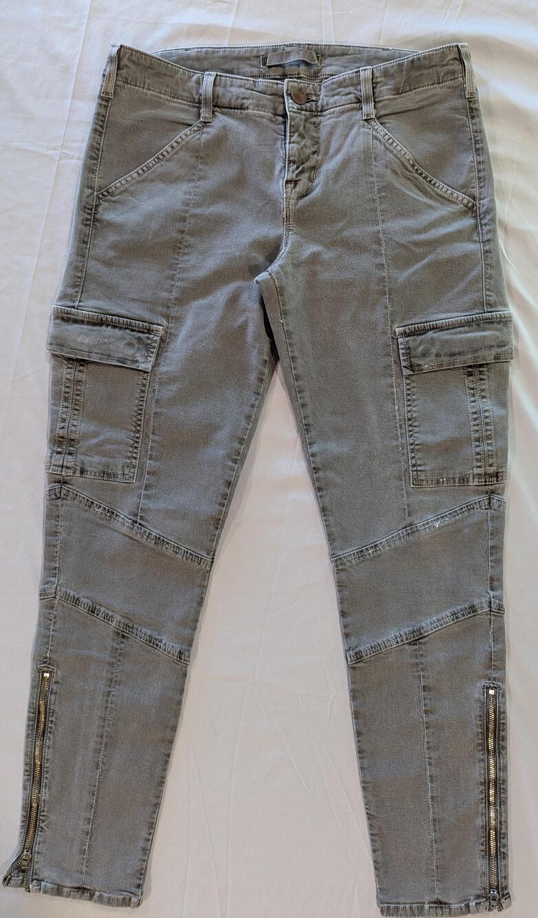 RVCA Cargo Pants Mens 30x28 Gray Slim Tapered Ankle Zip Denim Stretch Casual